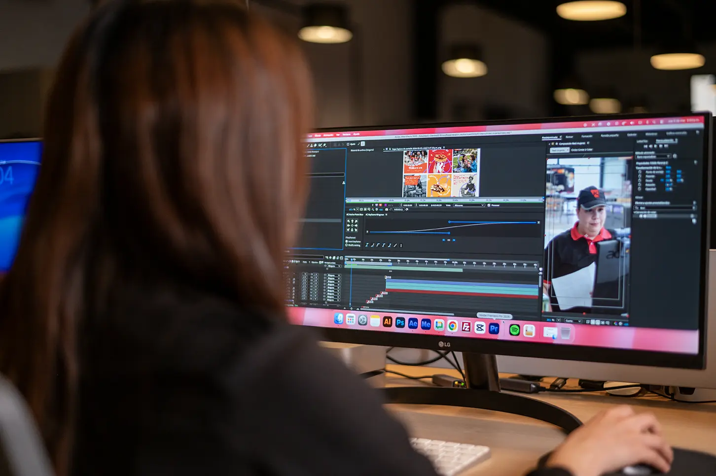 Editora de video del equipo Brouo® trabajando en postproducción